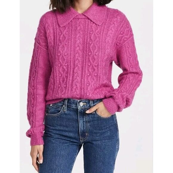 Free People | Every Cloud Pullover Sweater in Fuchsia Fizz, Preppy Coquette | L - Picture 1 of 13